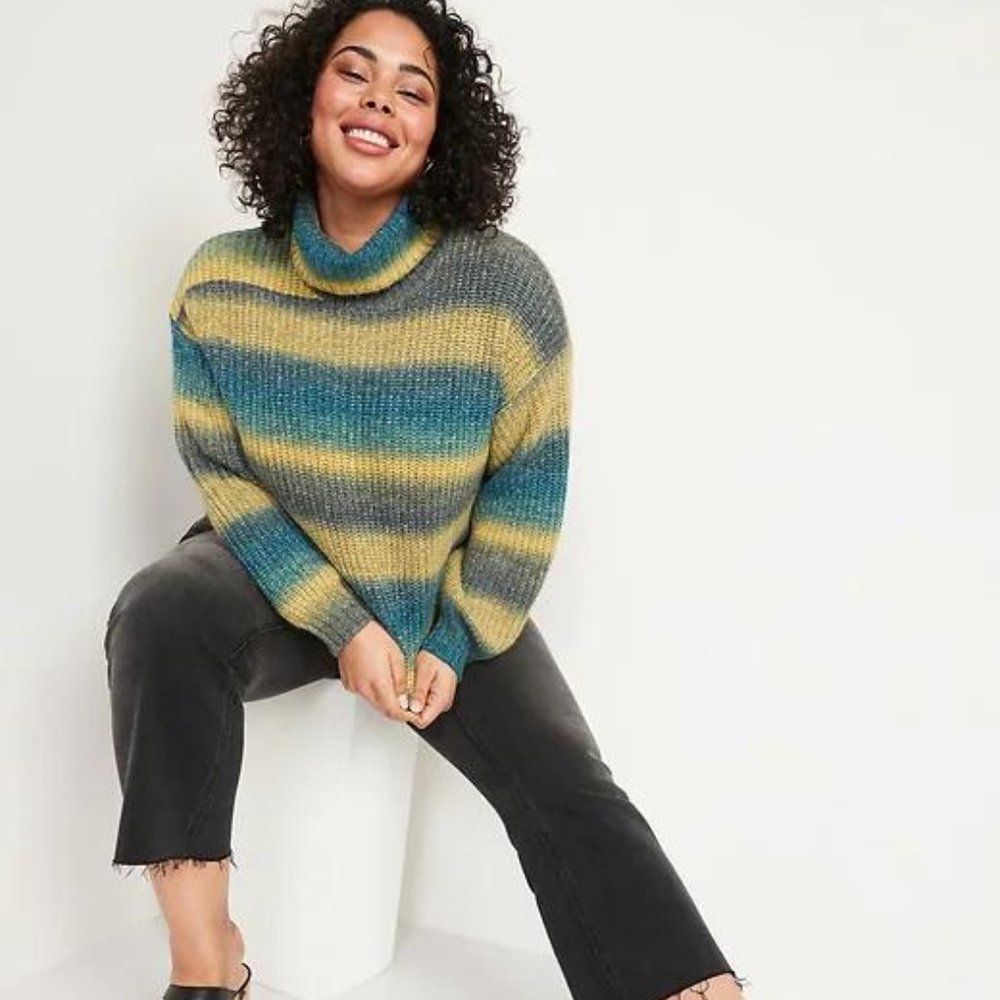 Old Navy Striped Shaker-Stitch Turtleneck Sweater for Women New - Picture 3 of 8